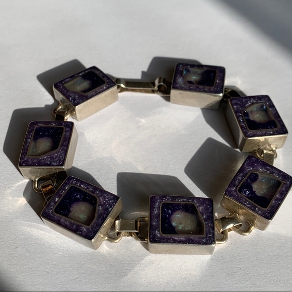 Sterling Silver Statement Bracelet with Blue Resin - Picture 1 of 10